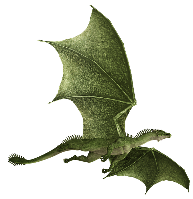 A green dragon in flight. Design by Parker_West on Pixabay.